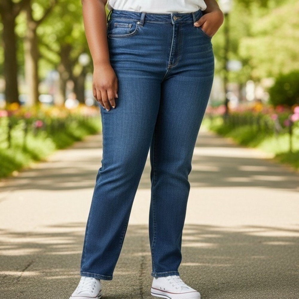 Wild Fable Women Super High Rise Tapered Jeans Medium Wash Blue Size 12 Stretch